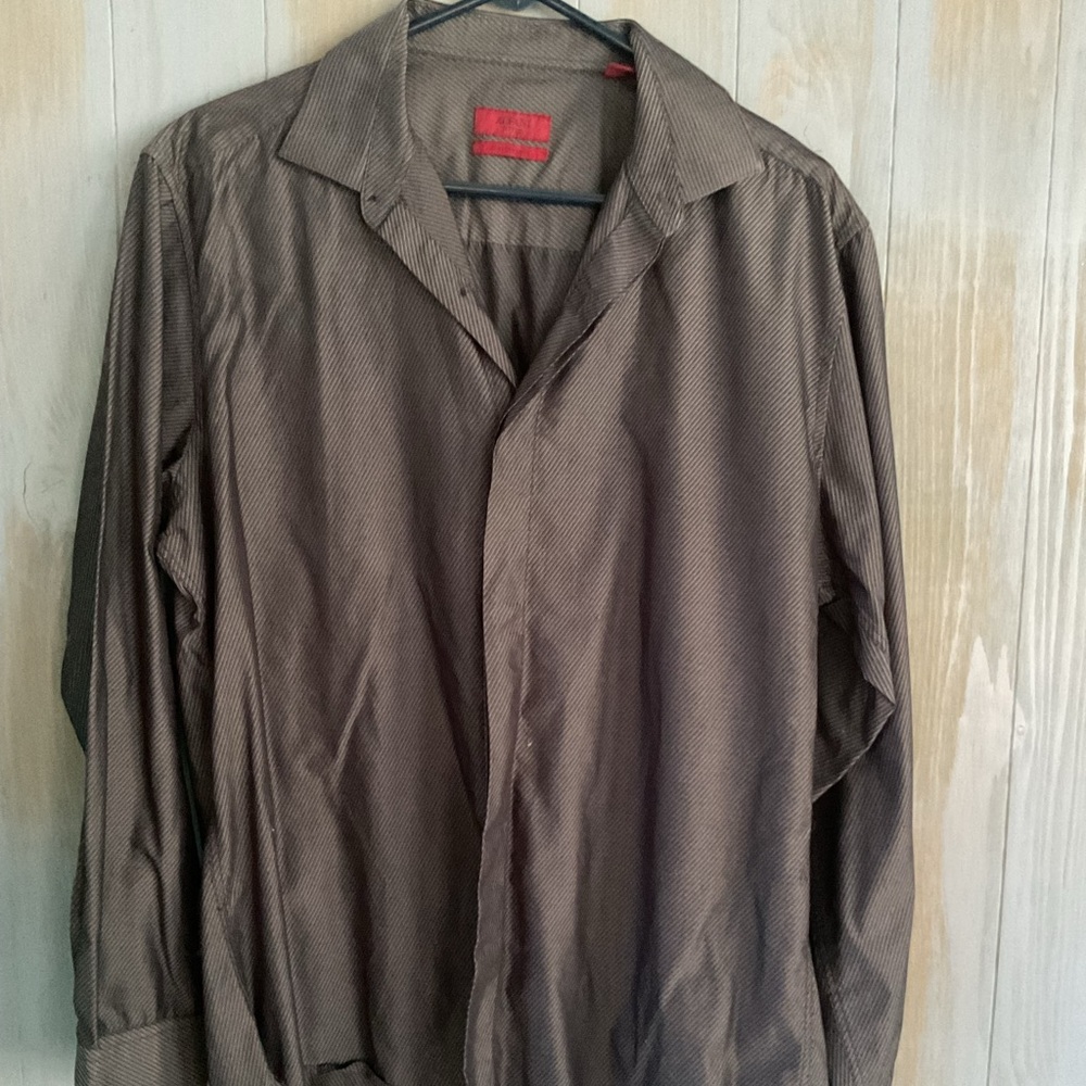 MENS ALFANI BLACK FITTED DRESS SHIRT SZ 16 34/35 L EUC